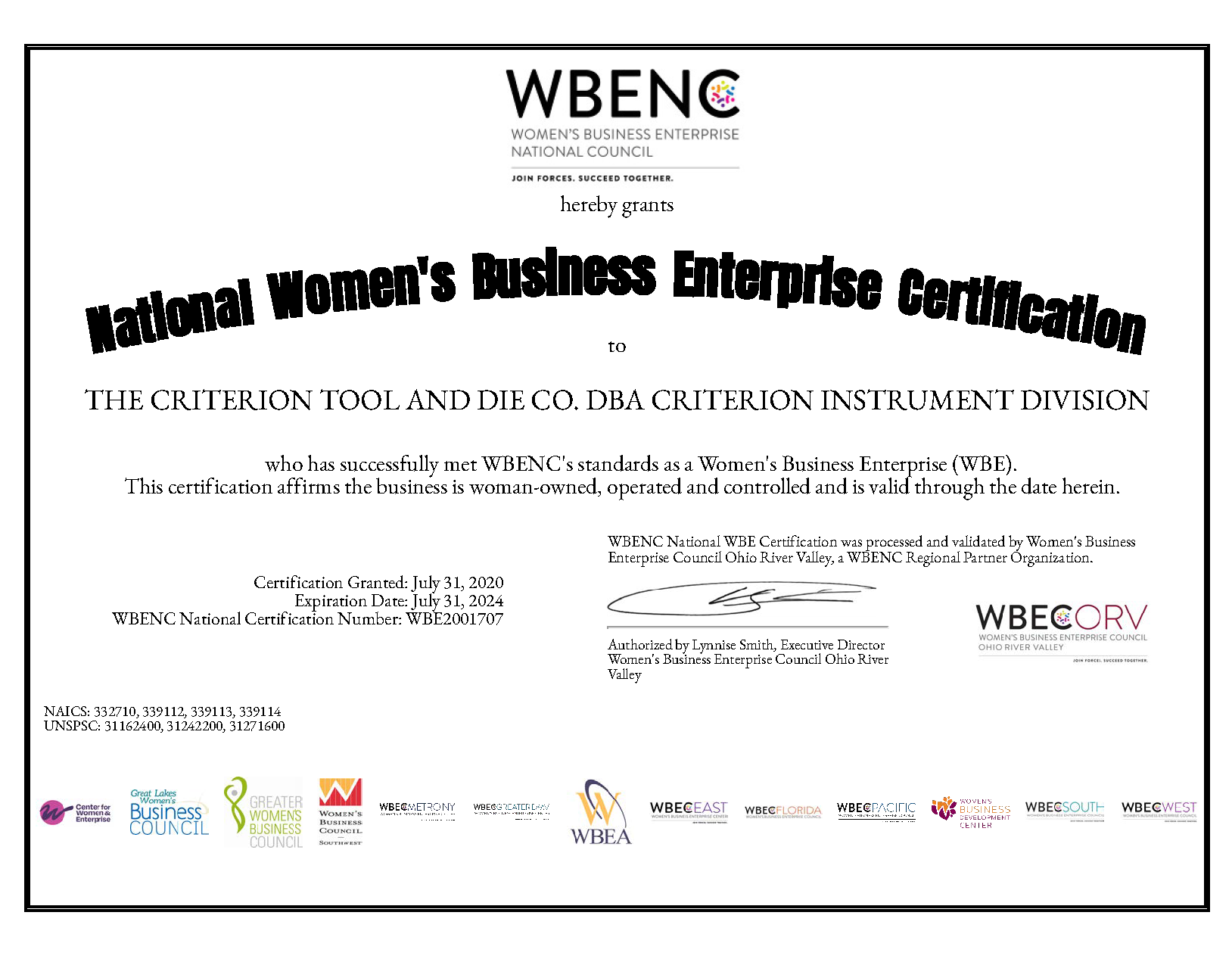 WBENC certification through 2024