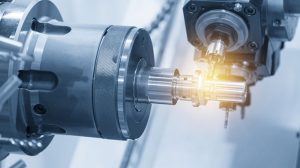 Close-up of CNC machine with an orange glow