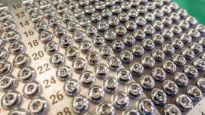 Close-up of titanium surgical screws